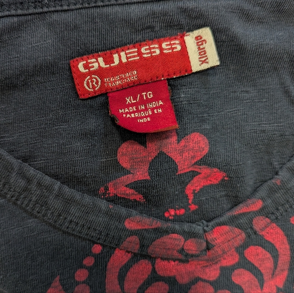 Y2K Guess Long Sleeve Black Red Graphic Stripe V-Neck Women's‎ XL Cotton Vintage - Picture 7 of 8